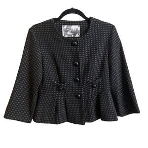 Mac & Jac Blazer Women's SZ S Black Tan Wool Blend Peplum Jacket 3/4 Sleeves